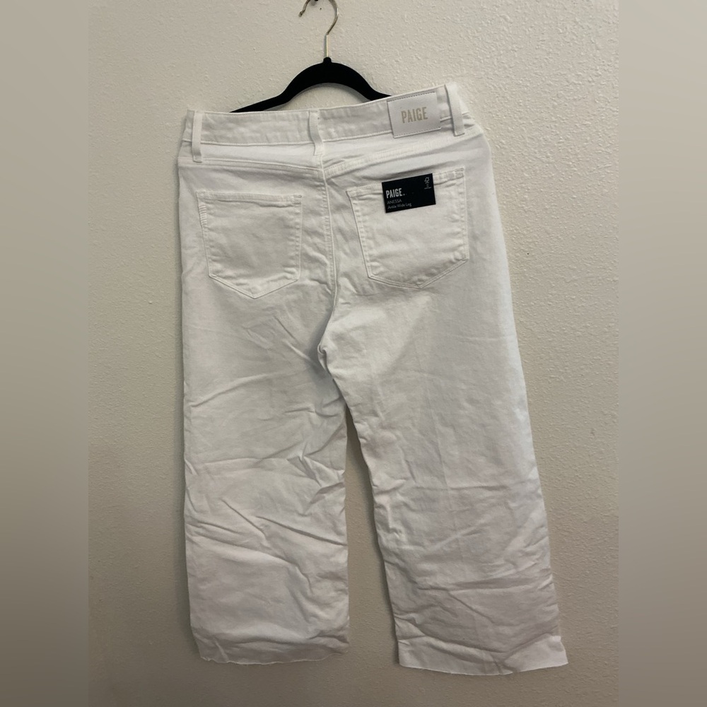 PAIGE Anessa Wide Leg Crop Jeans White Raw Hem NWT 29 - Picture 3 of 12